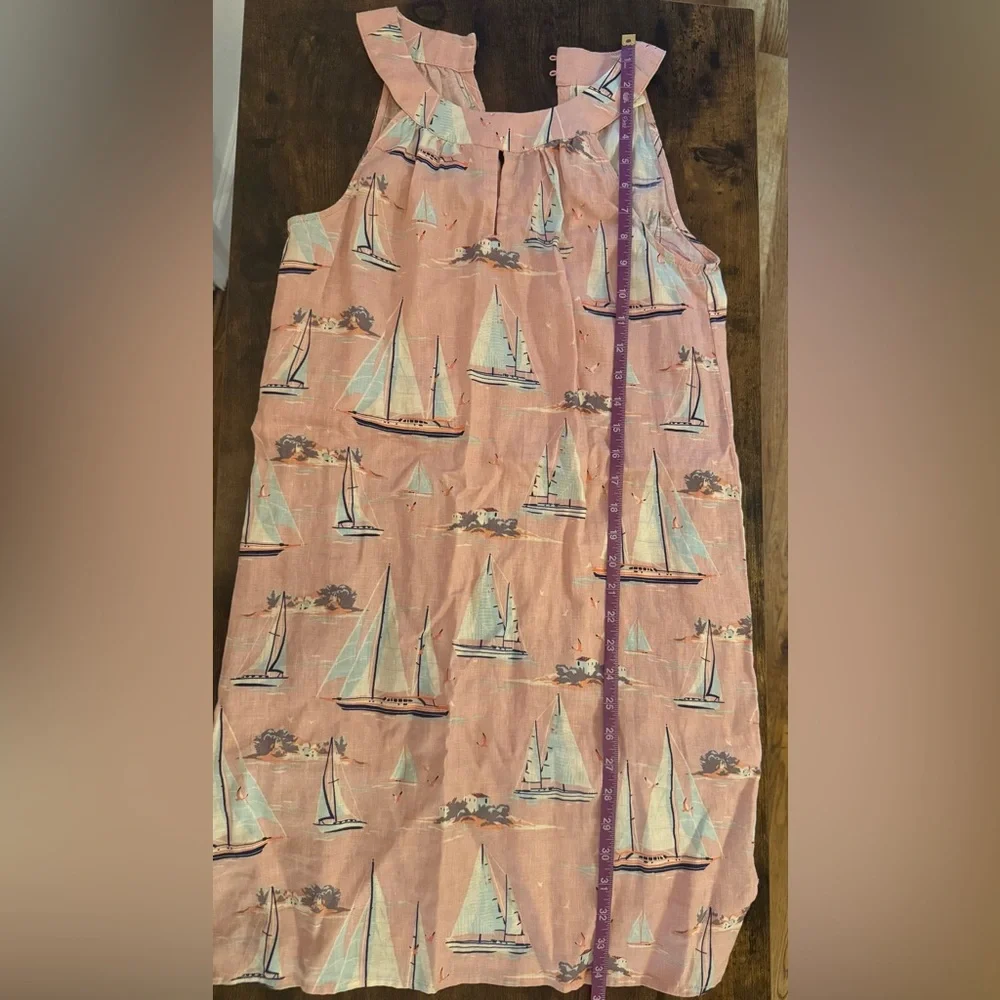St. Tropez 100% Linen Pink White Sailboat Print Sleeveless Dress XS - Picture 13 of 14